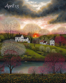 Spring Village Sunset Painting