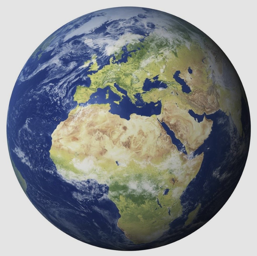 Planet Earth globe with Africa and Europe visible