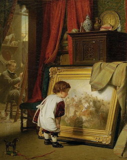 Child Admiring Painting in Studio