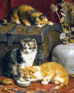 Kittens with Pocket Watch Painting
