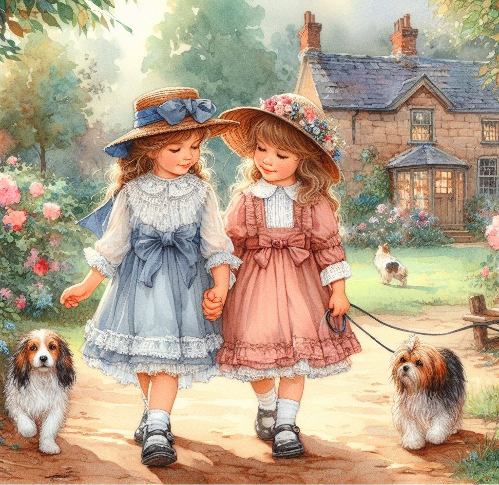Two Girls with Dogs