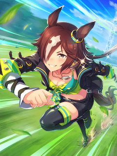 Anime horse-eared girl in green outfit lunging forward dynamically over a grassy field