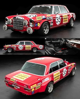 Red1970 Mercedes-Benz 300 SEL 6.3 AMG race car with number 35, shown from front and rear angles