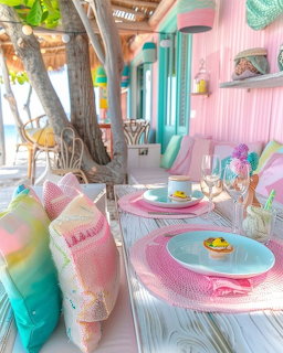 Pastel Beach Patio Dining