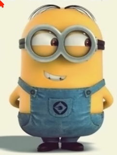 Yellow Minion character wearing blue overalls and silver goggles on a plain light background
