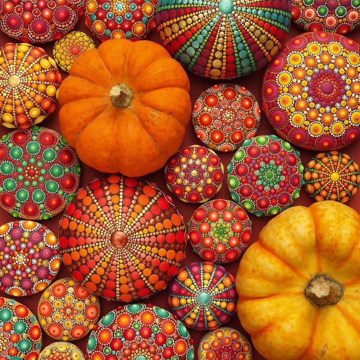 Painted Pumpkins and Mandala Stones