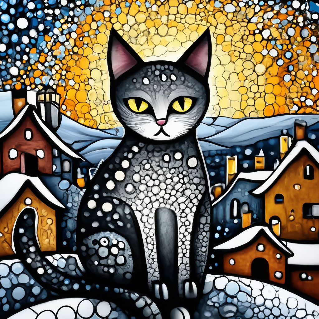 Winter Cat Village Mosaic