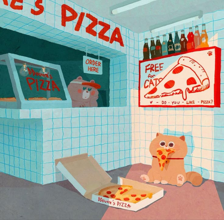 Cat Eating Pizza