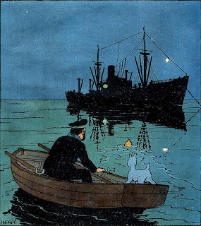 Tintin Rowing at Night