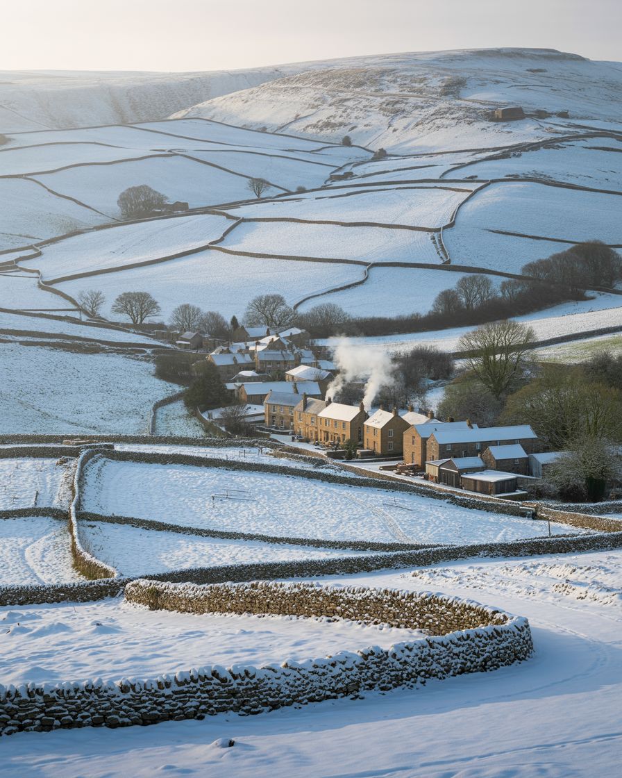 Snowy English Village Farm