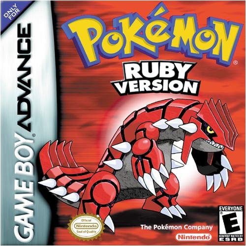 Pokémon Ruby Version Game Boy Advance cover featuring Groudon on a red background
