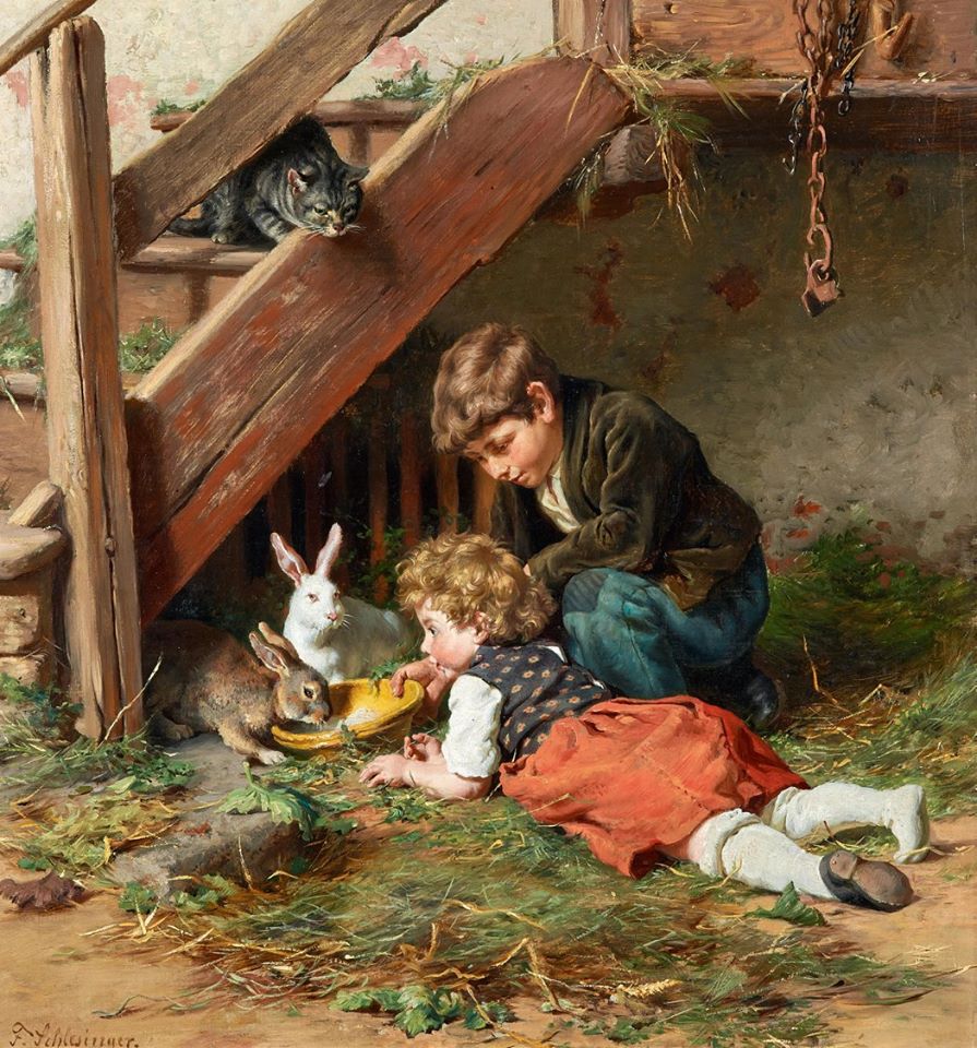 Félix Schlesinger Children with Rabbits