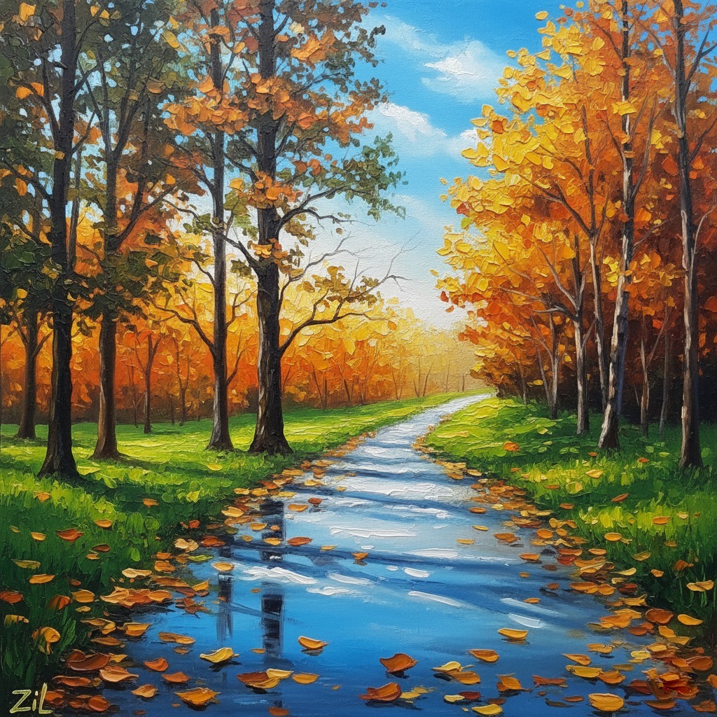 Autumn Path Through Forest