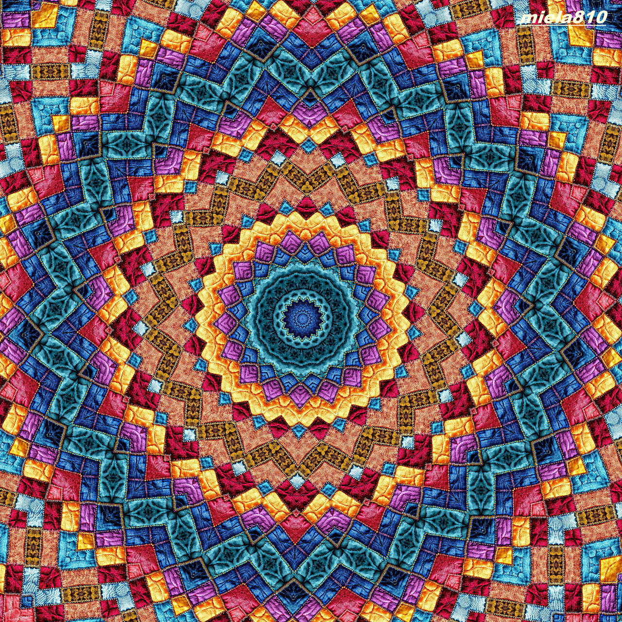 Vibrant geometric mandala with concentric circles in rainbow colors featuring intricate symmetrical patterns