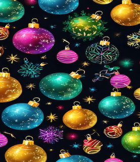 Colorful Christmas ornaments and sparkles on a dark background