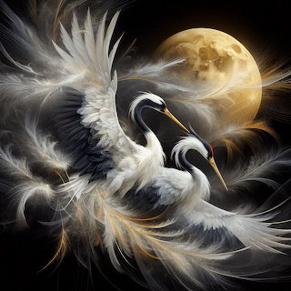 Swans and Full Moon