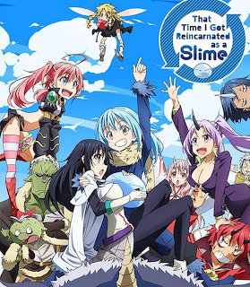 Anime characters from That Time I Got Reincarnated as a Slime gathered in a group with blue sky background