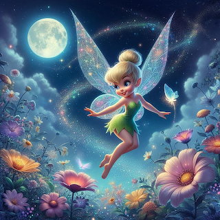 Fairy Flying in Moonlit Garden