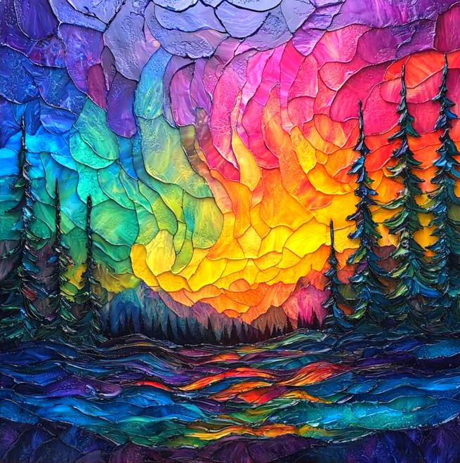 Northern Lights Forest Landscape
