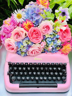 Pink Typewriter with Flowers