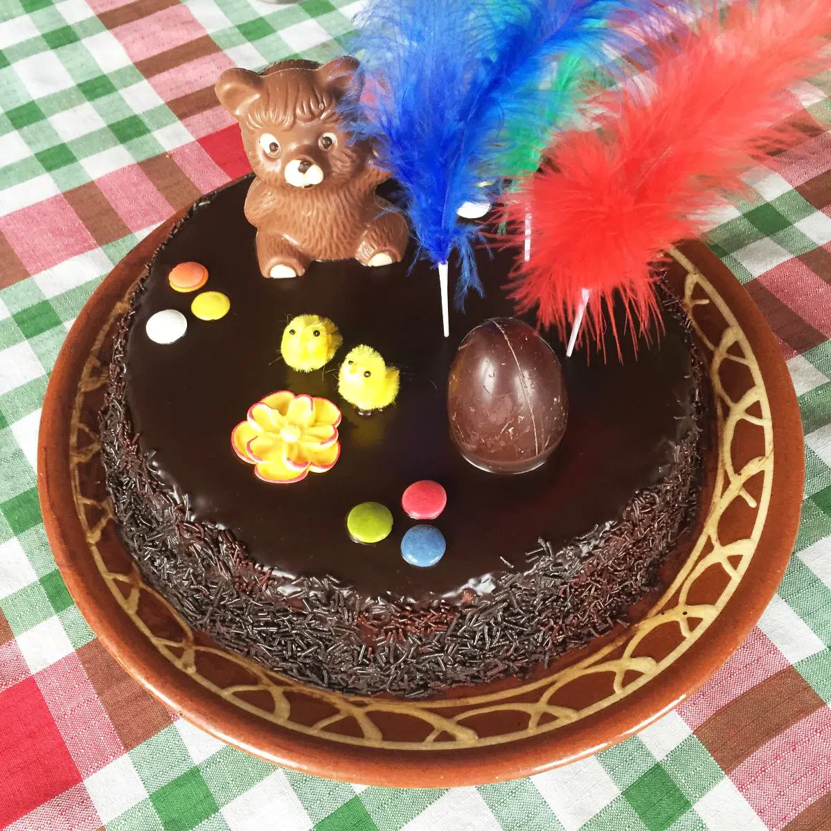 Chocolate Easter Cake with Chick Decorations