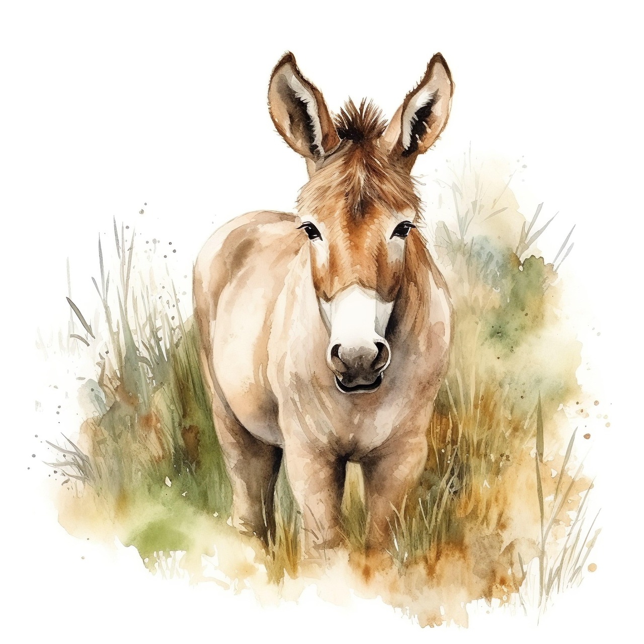 Watercolor Donkey Portrait