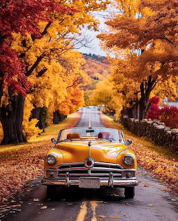 Vintage Car Autumn Road