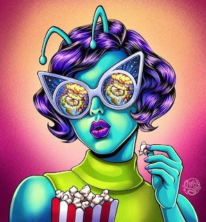 Alien Girl Eating Popcorn
