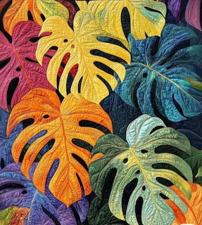 Monstera Leaves Art Quilt