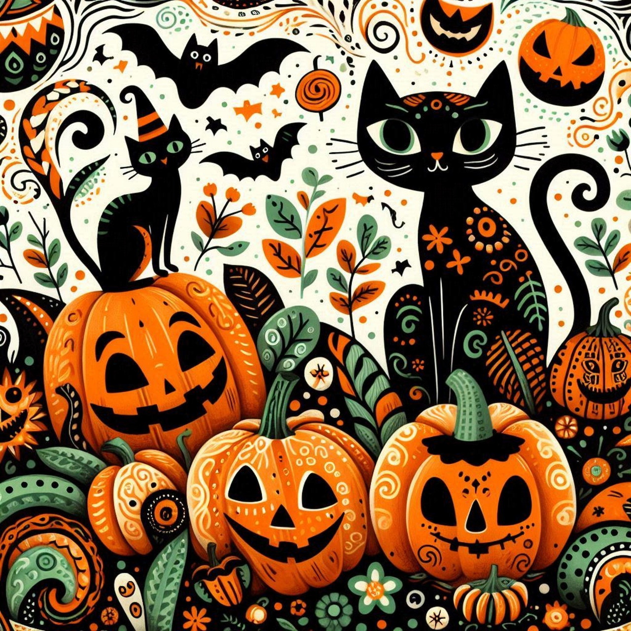 Halloween Cats and Pumpkins
