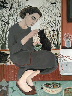 Woman Sewing Cats