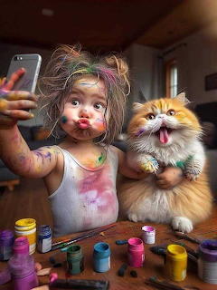 Toddler and Cat Painting