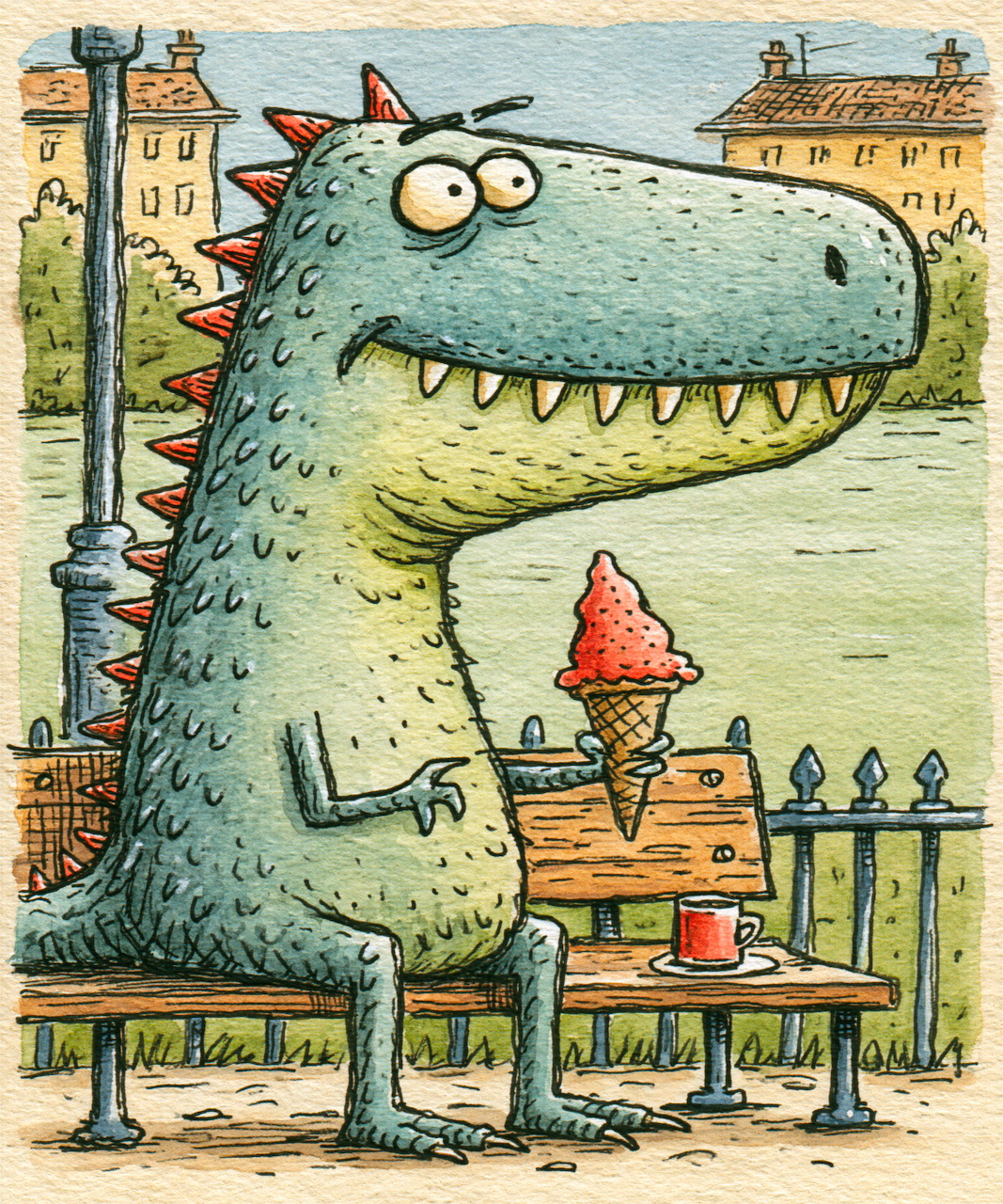 Cartoon Dinosaur with Ice Cream