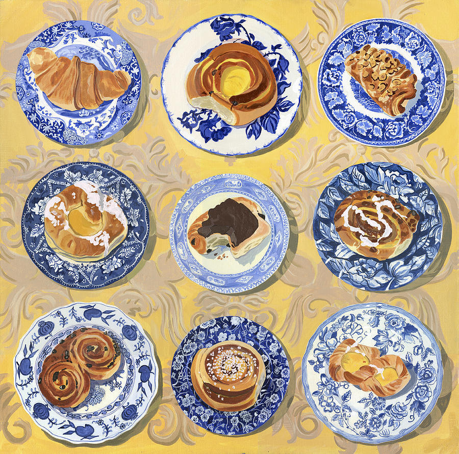 Pastries on Blue Plates
