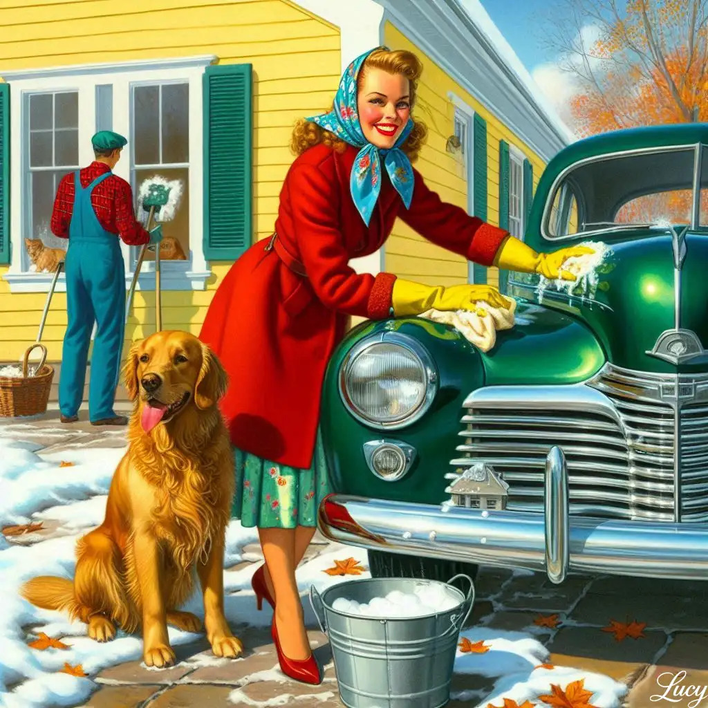 Vintage 1950s Car Wash Scene