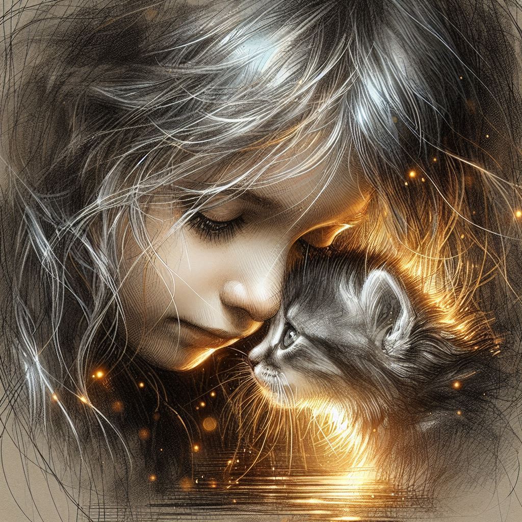 Girl and Kitten
