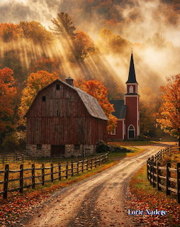 Barn and Church in Autumn