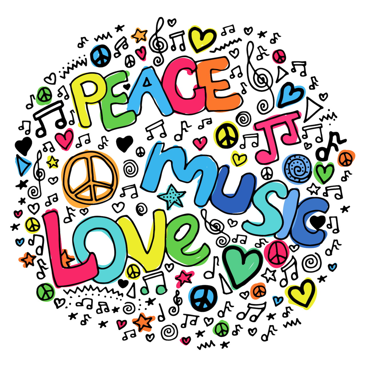 Peace Love Music Hippie Doodle