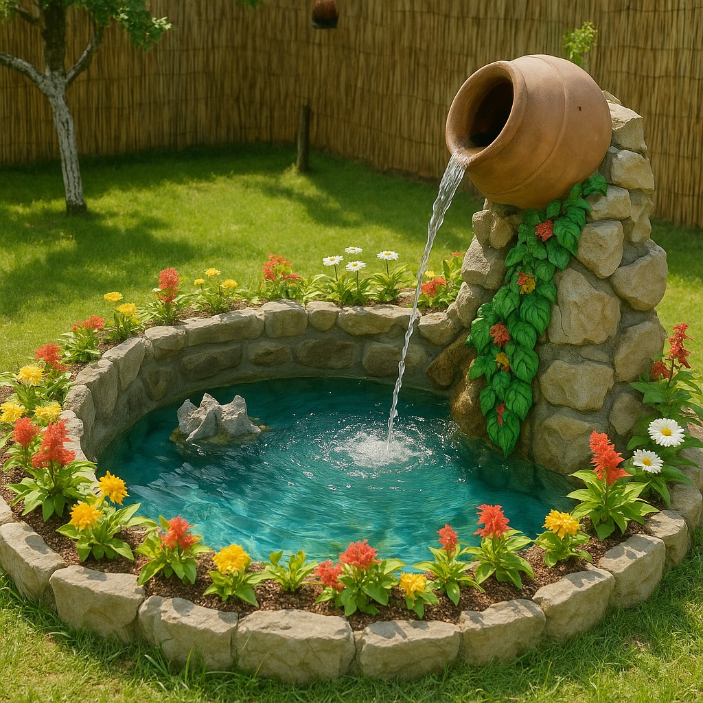 Garden Water Fountain with Flowers