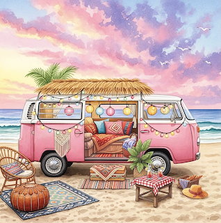 Pink Beach Van Sunset