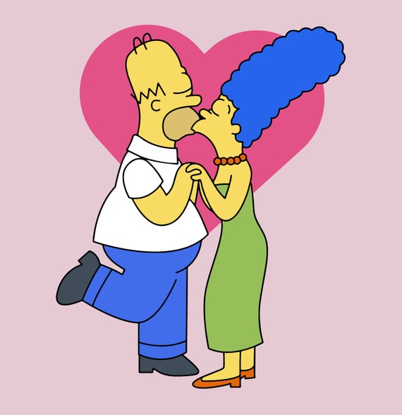 Homer and Marge Simpson Kiss