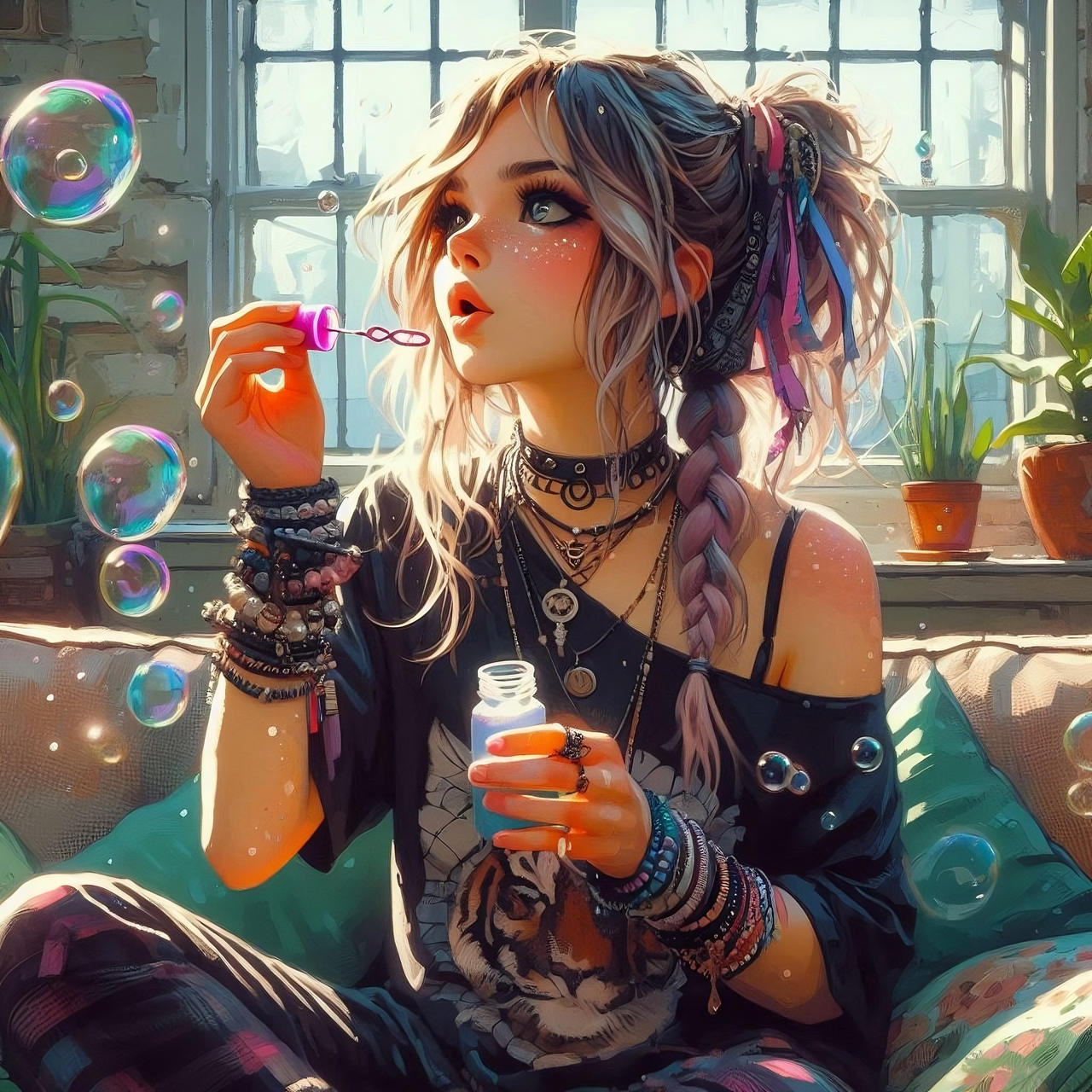 Anime Girl Blowing Bubbles