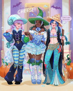 Three Anime Girls Halloween