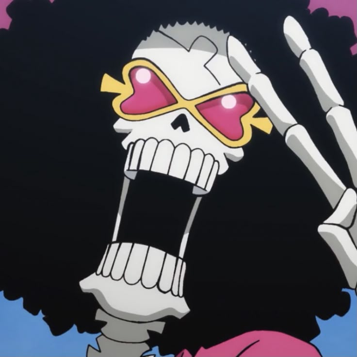 Brook skeleton character from One Piece anime with afro hair and skull face