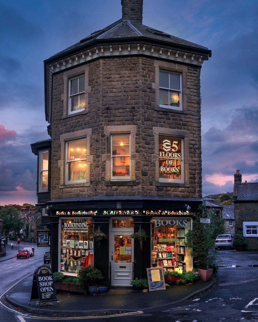 Victorian Corner Bookshop at Dusk