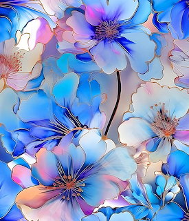 Blue Floral Watercolor Bloms