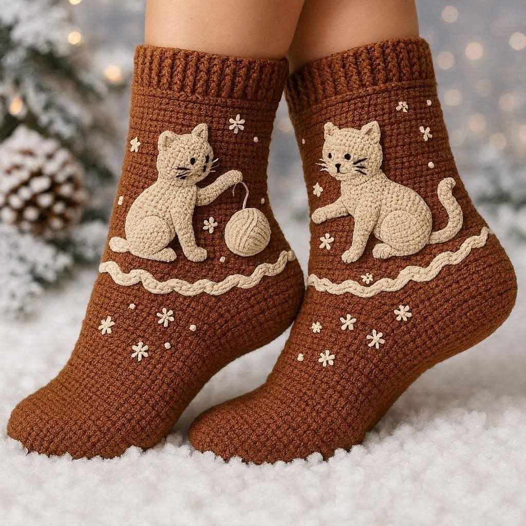 Cat Knitted Socks