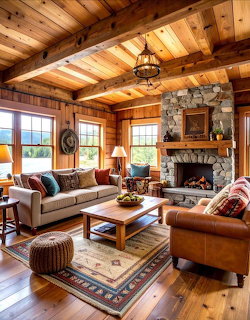 Cabin Living Room Fireplace