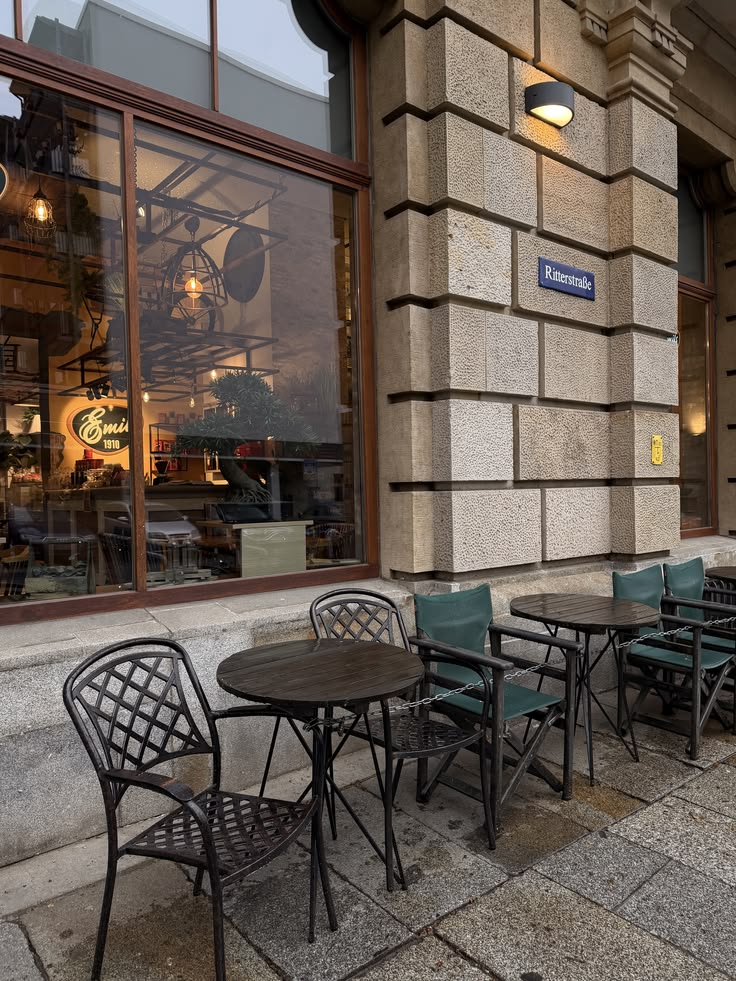 Cozy outdoor coffee cafe corner with seating in Dresden, Germany