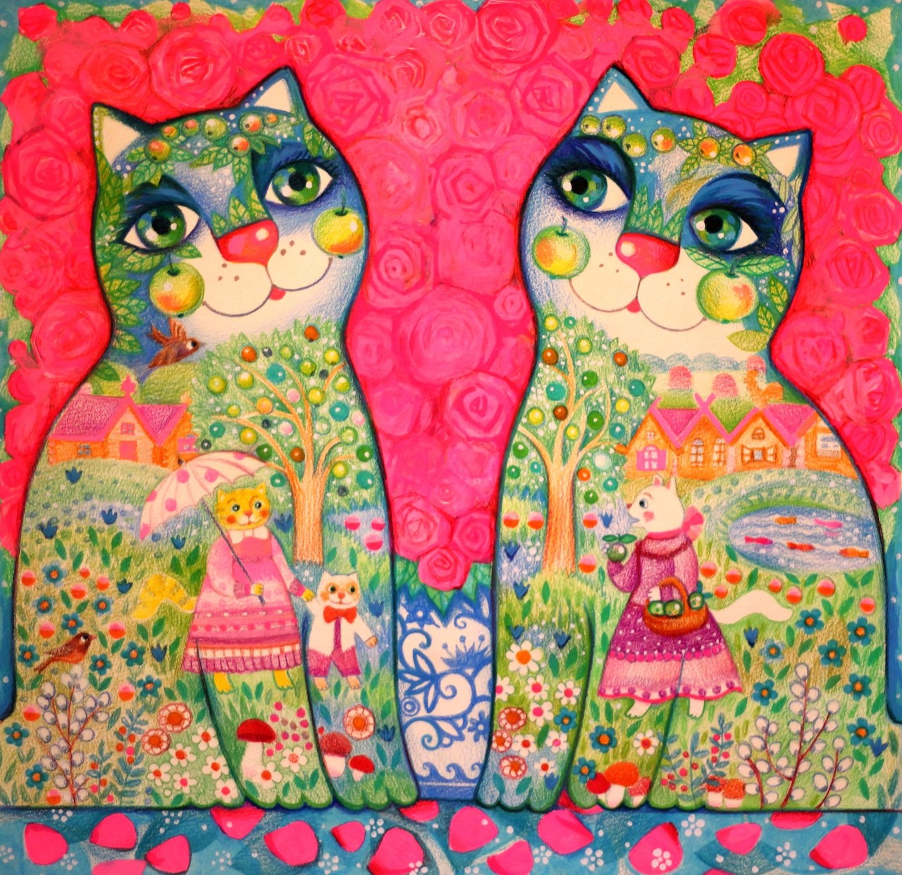Whimsical Folk Art Cats